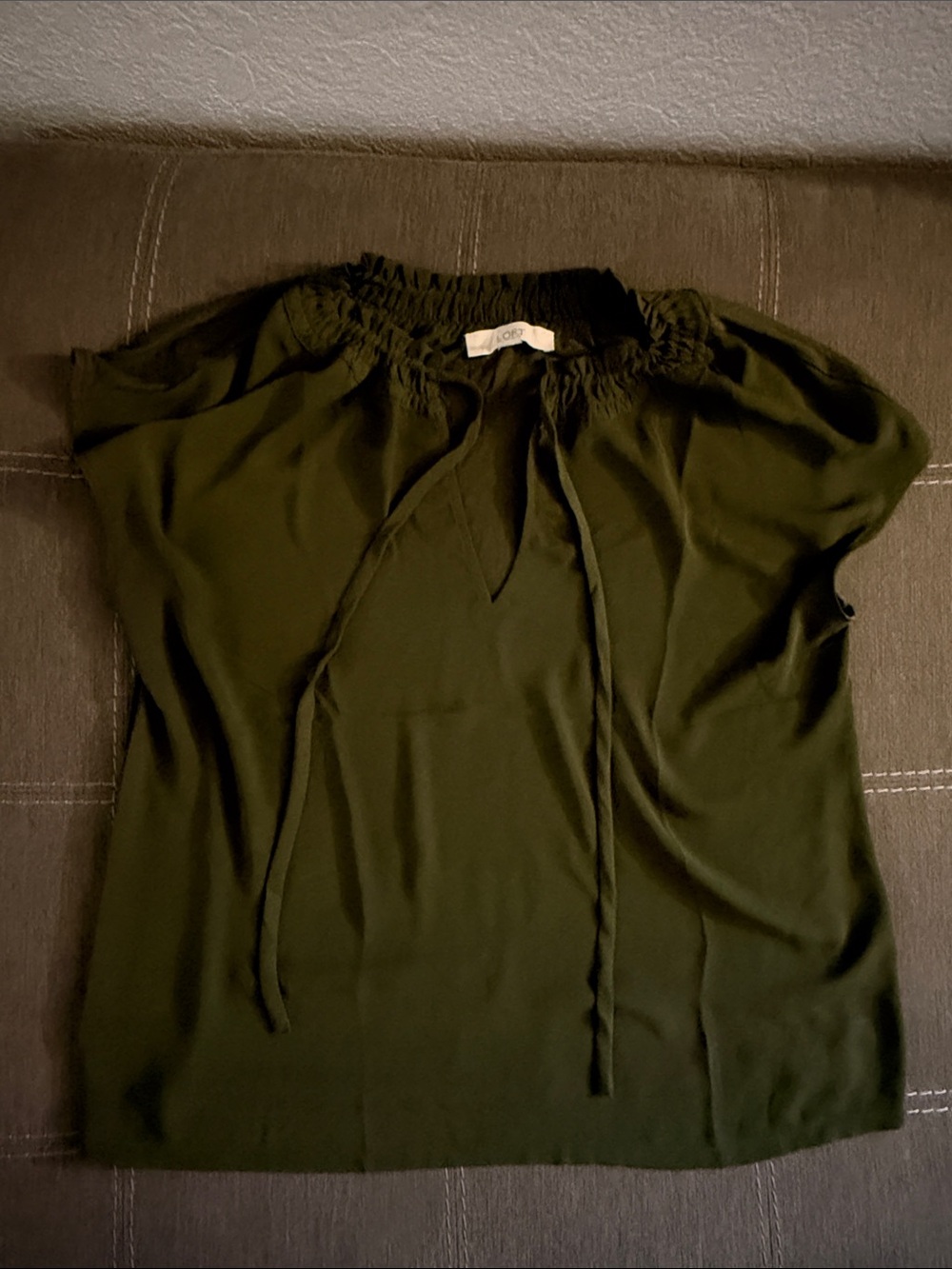 LOFT Olive Green Tie-Neck Blouse